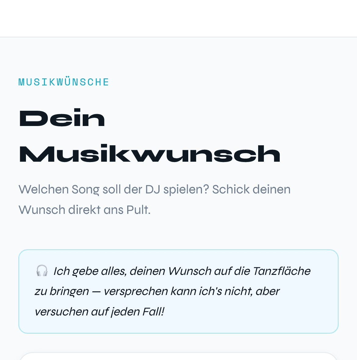 Musikwunsch-Seite für Gäste auf dem Handy
